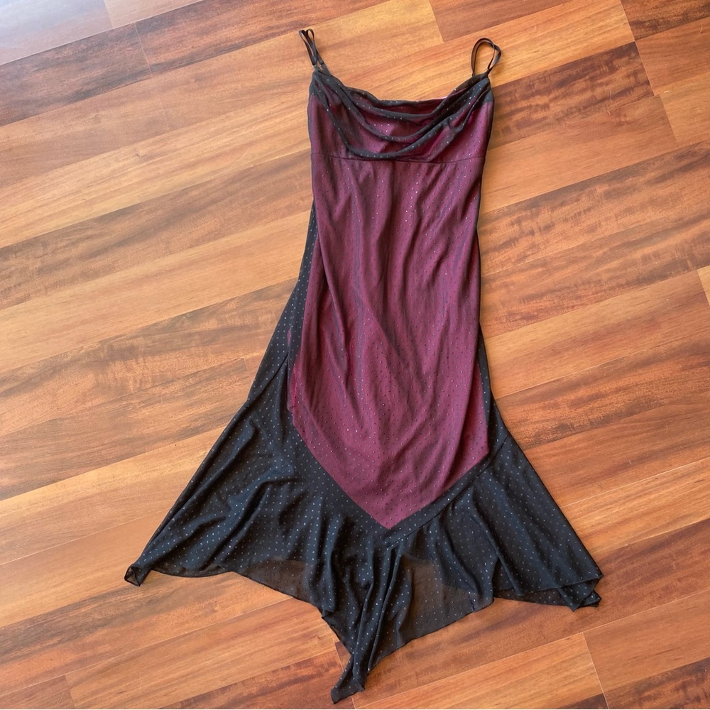 Juniors Medium Dress, Black Sheer w/ Hot Pink Lining, Adjustable Straps